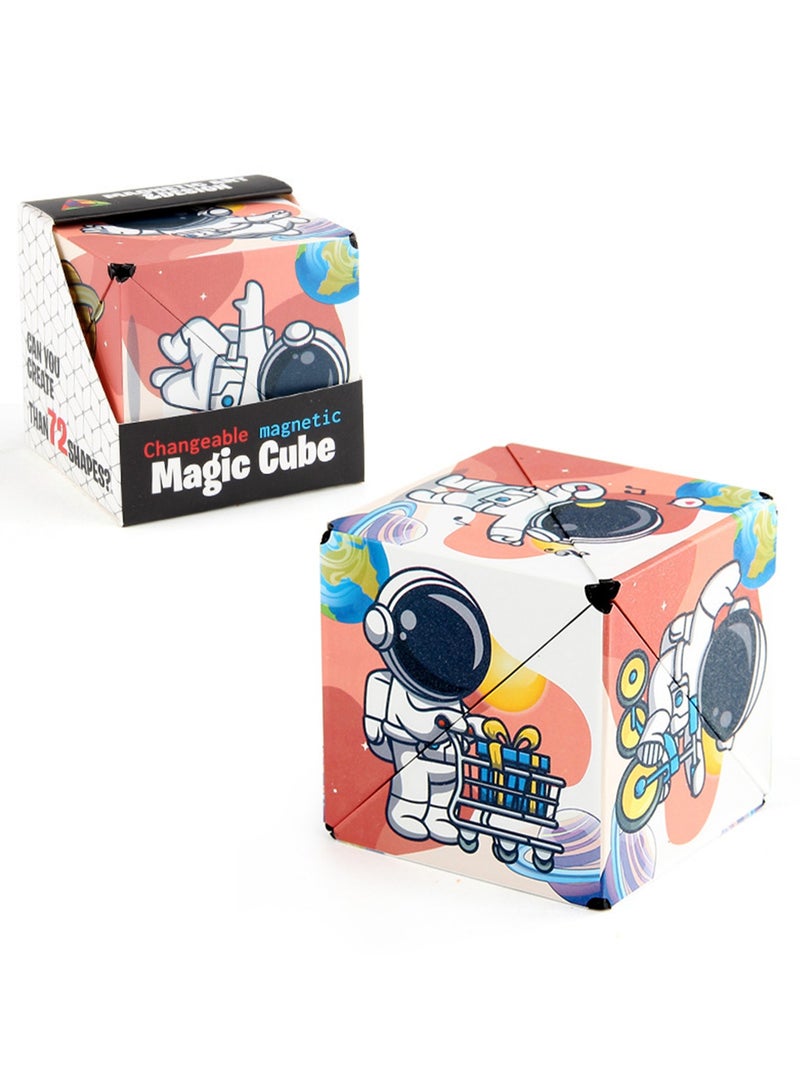 Geometric Three-Dimensional Magnetic Wooden Magic Cube Toy 3d Magnetic Building Blocks Decompression Infinite Flip (Red and White Astronaut Rubik's Cube) - Image 1